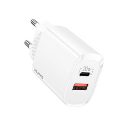 Ładowarka Sieciowa USAMS 1xUSB-C 1xUSB T35 PD3.0 QC3.0 20W Fast Charging CC121TC01 US-CC121 Biały