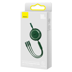 Baseus Bright Mirror 2 zwijany kabel przewód 3w1 USB Typ C - micro USB + Lightning + USB Typ C 3.5A 1.1m zielony (CAMJ010206)