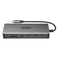 Hub USB-C Ugreen CM681, 4x USB, 2x HDMI, DisplayPort, RJ45, SD/TF, AUX, PD 100W (szary)