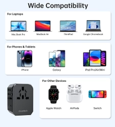 Ładowarka podróżna Choetech PD6041 USB-C USB-A PD 30W z 4 wtyczkami USA EU UK AU - czarna