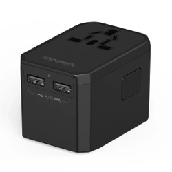 Ładowarka podróżna GaN Choetech PD6045 USB-C USB-A 45W z wtyczkami USA EU UK AU - czarna