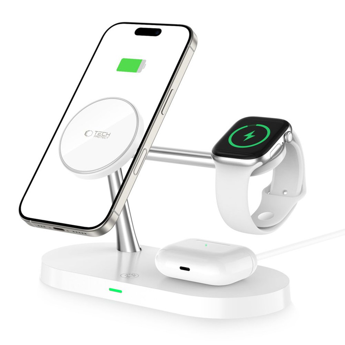 Ładowarka Indukcyjna Tech-Protect A12 3 In1 Magnetic Magsafe Wireless Charger White