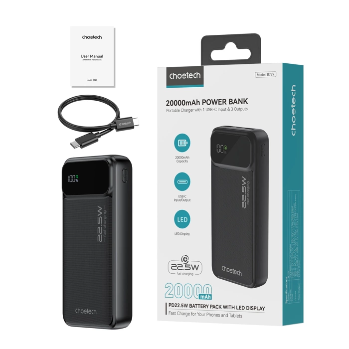 Powerbank Choetech B729 20000mAh 22.5W PD USB-A / USB-C - black