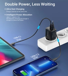 Ładowarka sieciowa Choetech PD6051 USB-C USB-C PD 35W GaN z wyświetlaczem - czarna