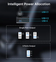 Choetech TC0021 car charger 2x USB-C PD 1x USB-A QC 3x cigarette lighter socket - black