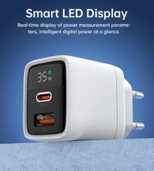 Choetech PD6052 USB-C USB-A PD 35W GaN wall charger with display - white