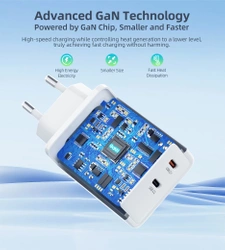 Ładowarka sieciowa Choetech PD6013 2x USB-C PD 65W GaN - biała