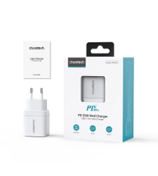 Choetech PD6051 2x USB-C PD 35W GaN wall charger with display - white