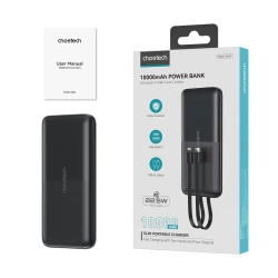 Choetech Powerbank B654 10000mAh 22.5W USB-A / USB-C / micro USB with built-in cable USB-C / Lightning - black