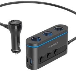 Ładowarka Choetech TC0021 samochodowa 2x USB-C PD 1x USB-A QC 3x gniazdo zapalniczki - czarna