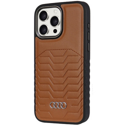 Audi Synthetic Leather MagSafe iPhone 15 Pro Max 6.7" brązowy/brown hardcase AU-TPUPCMIP15PM-GT/D3-BN