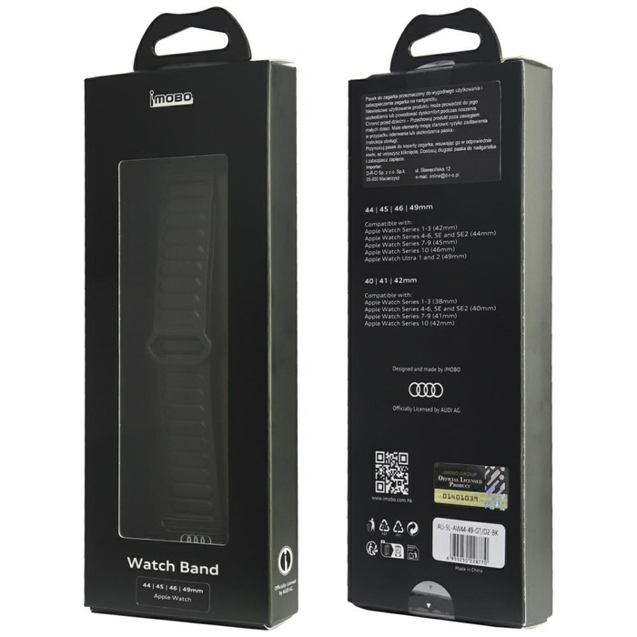 Pasek Audi Logo Synthetic Leather Magnetic Ring do Apple Watch 44/45/46/49mm czarny