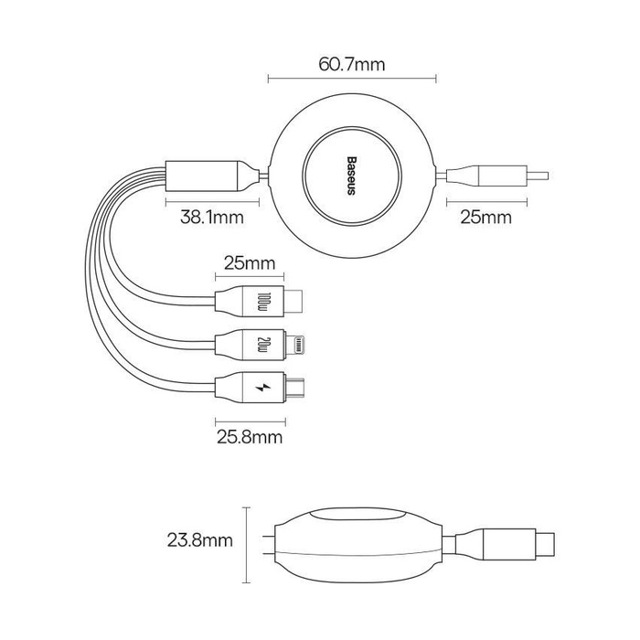 Baseus Bright Mirror 2 zwijany kabel przewód 3w1 USB Typ C - micro USB + Lightning + USB Typ C 3.5A 1.1m zielony (CAMJ010206)