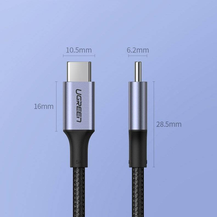 Ugreen kabel przewód USB Typ C - USB Typ C 5 A 100 W Power Delivery Quick Charge 3.0 FCP 480 Mbps 2 m szary (70429 US316)