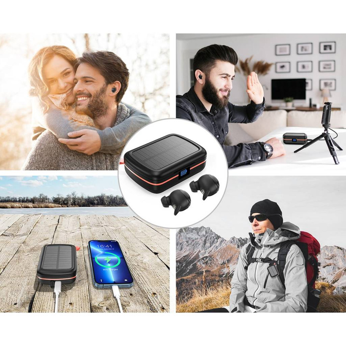Choetech headphones wireless TWS waterproof with solar panel and built-in 2500mAh powerbank black (BH-T05)