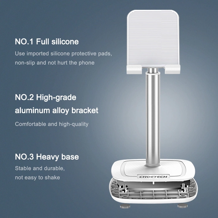 Choetech H035 aluminum stand for a phone or tablet with adjustment - white and silver