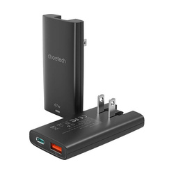 Mini ładowarka sieciowa podróżna Choetech PD6011 PD65W GaN slim USB-A+C  (czarna)