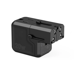 Ładowarka podróżna Choetech PD6038 USB-C USB-A PD 20W USA EU UK AU - czarna