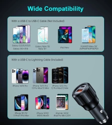 Ładowarka samochodowa Choetech TC0010 USB-C USB-A PD 63W - czarna