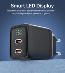 Choetech PD6051 USB-C USB-C PD 35W GaN wall charger with display - black