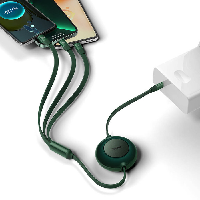 Baseus Bright Mirror 2 zwijany kabel przewód 3w1 USB Typ C - micro USB + Lightning + USB Typ C 3.5A 1.1m zielony (CAMJ010206)