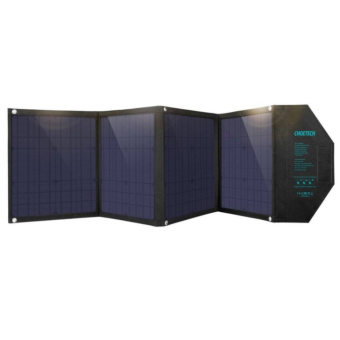 Choetech duża rozkładana ładowarka solarna słoneczna fotowoltaiczna 80W  USB Typ C (Power Delivery) / 2x USB (Quick Charge / 2,4A) (158 x 41 cm) czarny (SC007)