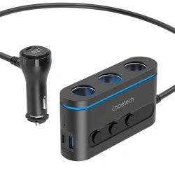 Charger Choetech TC0021 car 2x USB-C PD 1x USB-A QC 3x cigarette lighter socket - black
