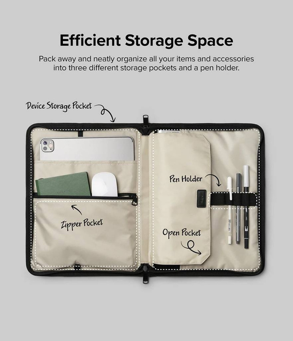 Ringke Smart Zip Pouch uniwersalne etui na laptopa tablet (do 13'') podstawka torba organizer beżowy