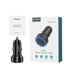 Choetech TC0014 USB-C USB-A PD 60W car charger with LED backlight - black