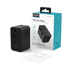Choetech PD5021 45W EU / US / AUS / UK travel adapter with built-in cable USB-C - black