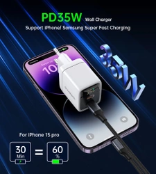 Ładowarka sieciowa GaN Choetech PD6051 2x USB-C PD 35W z wyświetlaczem - biała