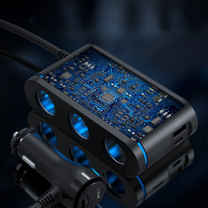 Charger Choetech TC0021 car 2x USB-C PD 1x USB-A QC 3x cigarette lighter socket - black