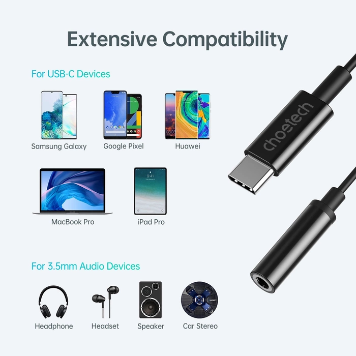 Adapter Choetech AUX003 USB-C do 3.5mm Audio Jack Adapter (czarny)