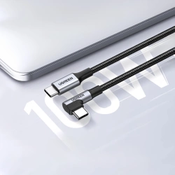 Kabel USB-C do USB-C, kątowy UGREEN US334 5A, PD 100W, 2m (czarny)
