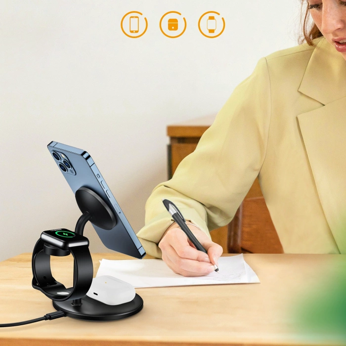 Choetech stacja ładująca indukcyjna 3w1 iPhone 12/13/14, AirPods Pro, Apple Watch czarna (T585-F)