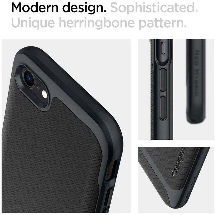Etui Spigen iPhone SE 2022 2020 7 8 Neo Hybrid Metal Slate Szare Case + Szkło SPIGEN Glas.Tr Slim