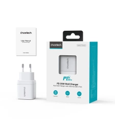 Ładowarka sieciowa Choetech PD6052 USB-C USB-A PD 35W GaN z wyświetlaczem - biała