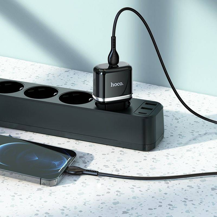 HOCO ładowarka sieciowa Typ C PD 20W Fast Charge Victorious z kablem do iPhone Lightning 8-pin N24 czarna