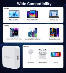 Szybka ładowarka sieciowa GaN Choetech PD8008 100W 2x USB-A / 2x USB-C - biała