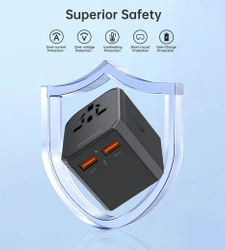 Ładowarka podróżna Choetech PD6041 USB-C USB-A PD 30W z 4 wtyczkami USA EU UK AU - czarna