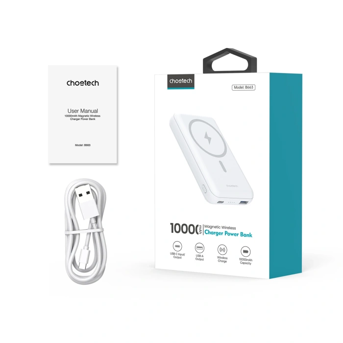 Powerbank Choetech B663 10000mAh 20W MagSafe USB-A / USB-C - biały