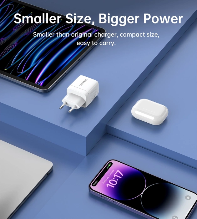 Choetech PD6052 USB-C USB-A PD 35W GaN wall charger with display - white